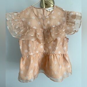 Wishing Waves Adorable Feminine Peach Polka Dot Ruffle women's Top